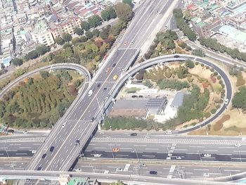 High angle view of highway in city