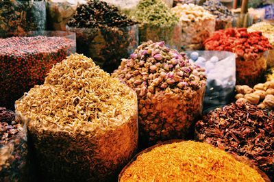 High angle view of spices for sale in store