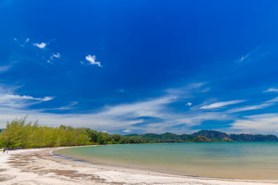 Scenic view of sea against blue sky