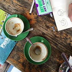 High angle view of coffee on table