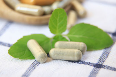 Close-up of pills on table