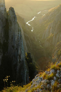 Cheile turzii limestone gorge during sunset. view from above, romania