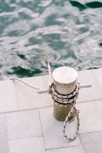 High angle view of ropes tied on rope