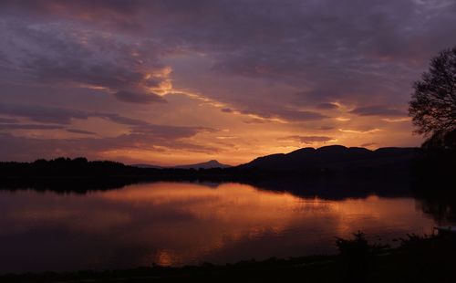 Scenic view of lake against sky during sunset