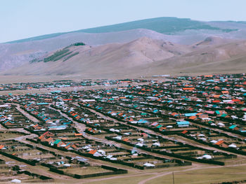 High angle view of townscape against sky