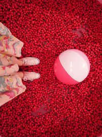 Low section of woman with ball standing on cherries