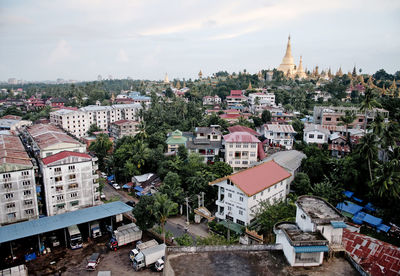 High angle view of townscape against sky