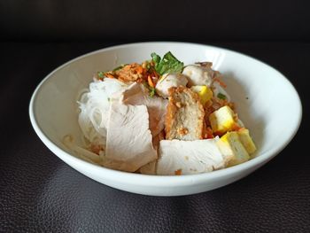 High angle view of food in bowl on table