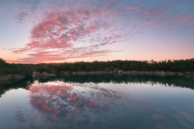 Scenic view of lake against sky at sunset