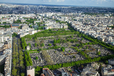 High angle shot of townscape against cityscape