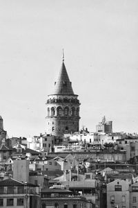 View of buildings in city against clear sky