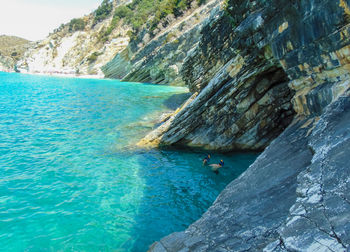 Scenic view of sea and rock formation