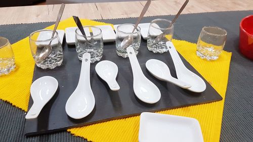 High angle view of food on table