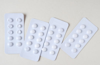 High angle view of white objects on table
