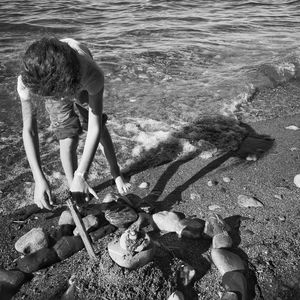 High angle view of woman on beach