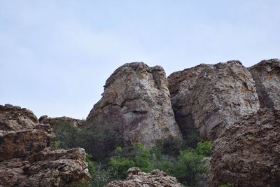 Low angle view of rock formations against sky