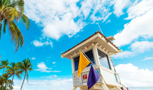 Low angle view of building against blue sky