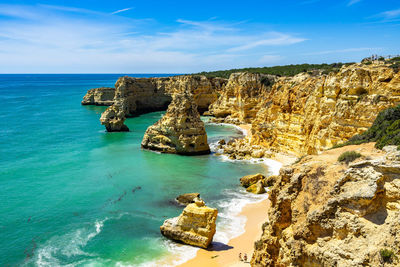 Panorama of praia da marinha, considered as the most beautiful beach in the algarve region, portugal