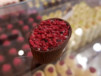 High angle view of dessert in container on table