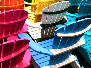 Full frame shot of colorful empty chairs