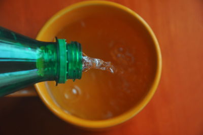 High angle view of drink on table