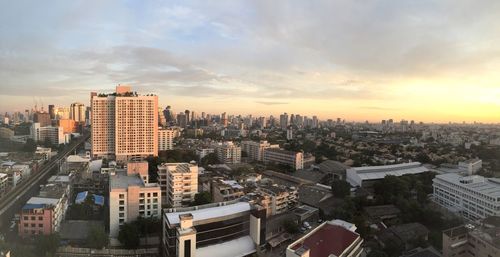 High angle view of cityscape against sky