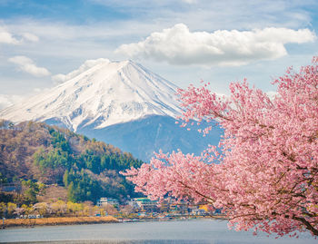 Scenic view of snow covered mountains against sky