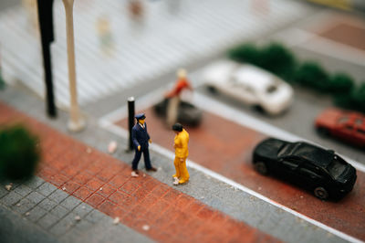 High angle view of toy car on table