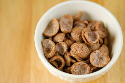 High angle view of food in bowl on table