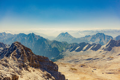Scenic view of snowcapped mountains against sky