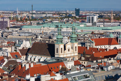 High angle view of buildings in city