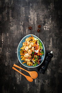 Directly above shot of food served in bowl