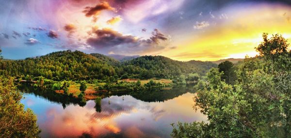 Scenic view of lake against cloudy sky