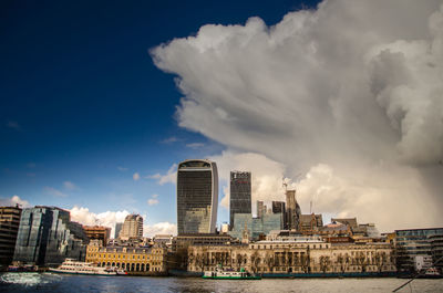 Low angle view of skyscrapers against sky