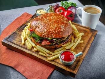 High angle view of food on table