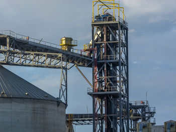 Low angle view of crane against sky