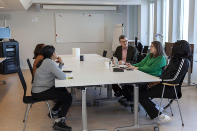 Disabled woman during meeting in office