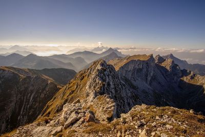 Panoramic view of mountain range against sky