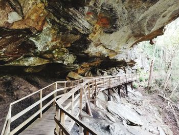 High angle view of rock formation in cave