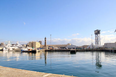 Scenic view of harbor against sky