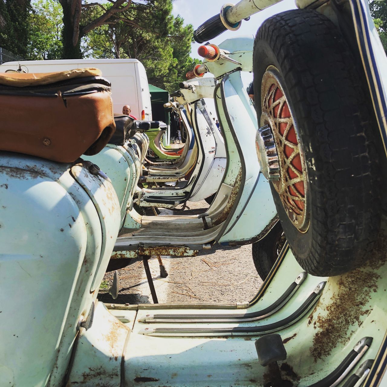 CLOSE-UP OF A ROW OF CAR