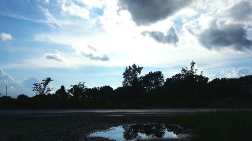 Scenic view of lake against cloudy sky