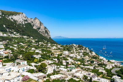 Scenic panoramic view of capri, one of the most popular and luxury tourist destination in italy