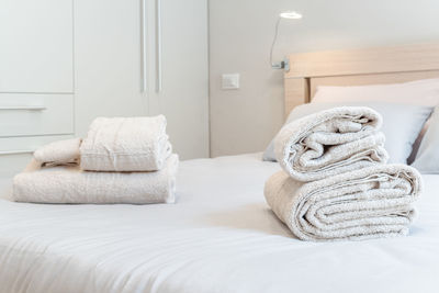 Interior of bedroom with towels