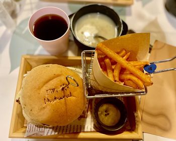 High angle view of food on table