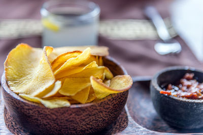 Close-up of breakfast on table