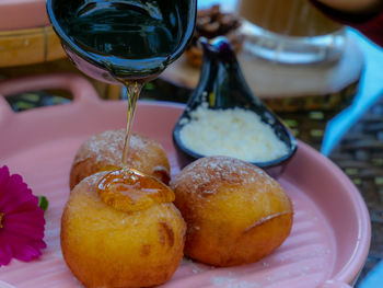 Close-up of food in plate on table