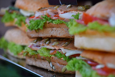 Stack of sandwich for sale at shop