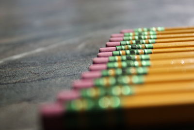 Close-up of pencils on table