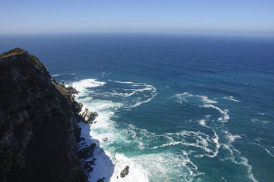 High angle view of sea against clear sky